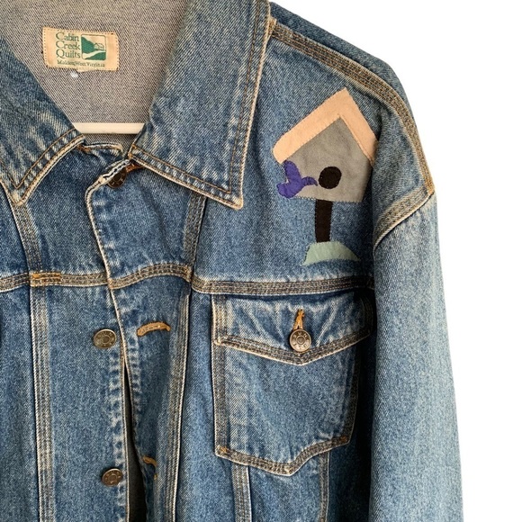 Vintage Blue Jean Denim Jacket Cabin Creek Quilts Malden West Virginia Women’s L - Picture 3 of 8